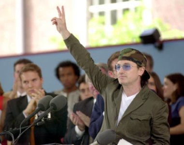 Bono gives a speech at Class Day in Harvard, June 2001. (Pic: Harvard University) Bono gives a speech at Class Day in Harvard, June 2001. (Pic: Harvard University)
